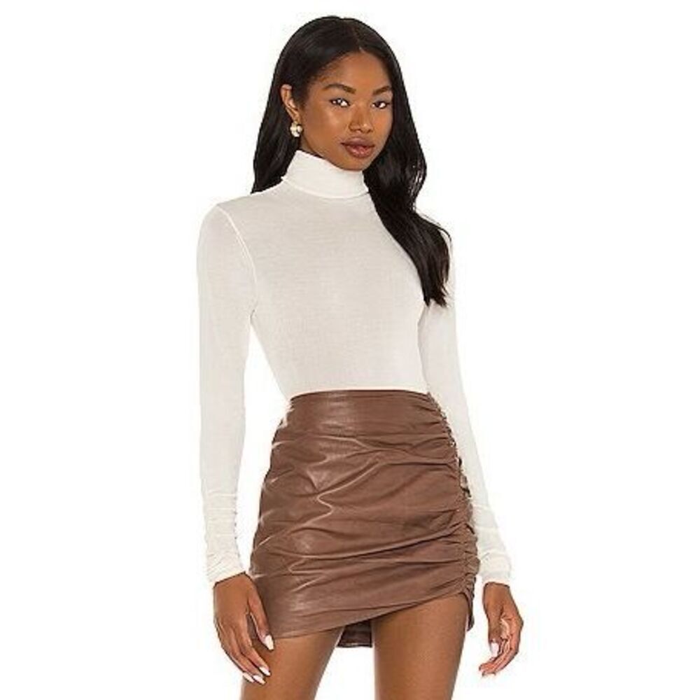 For Love & Lemons Sadie Turtleneck in Ivory Semi-sheer Knit Cropped Top S FLAWS